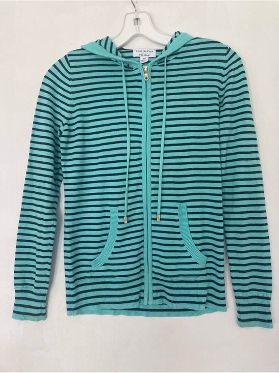 Charter Club Sweaters - Charter Club Knit Hooded Jacket Women’s Sz P/P Striped Long Sleeve Full Zip